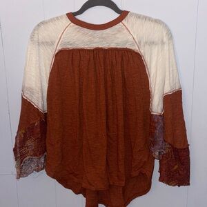 Free People Rust and Cream Blouse
